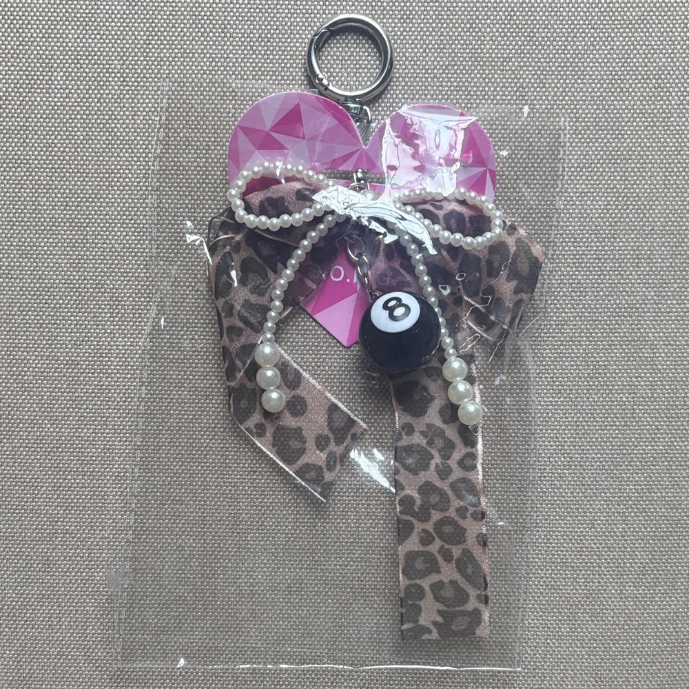 New! Leopard Print Keychain with Pearl Accents, Jeans Charm